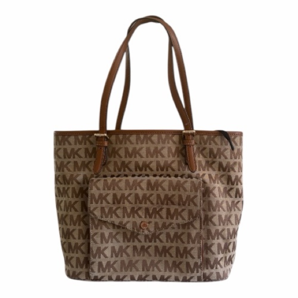 Michael Kors Brown Logo Tote with Tan Leather Trim